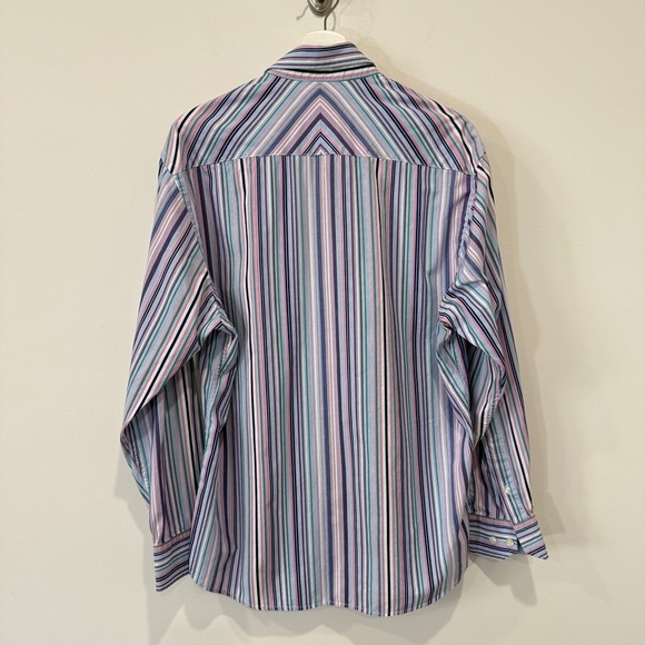 Johnston & Murphy Tailored Fit Multicolor Striped Button-Down 100% Cotton Shirt - Picture 6 of 17
